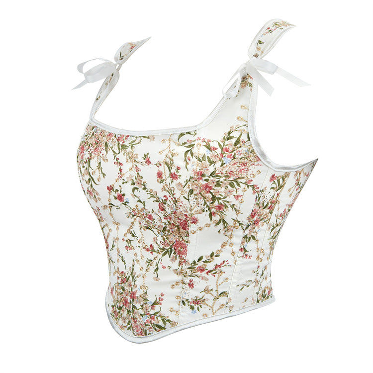 Ivory Floral Tie-Strap Corset Top, alternate view 2