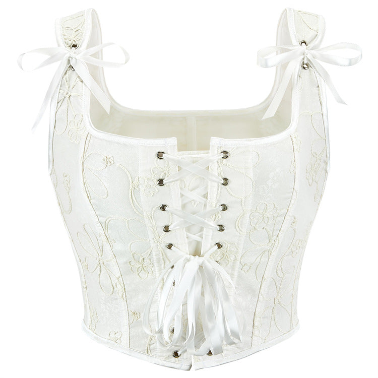 White Tie-Strap Lace-Up Corset Top
