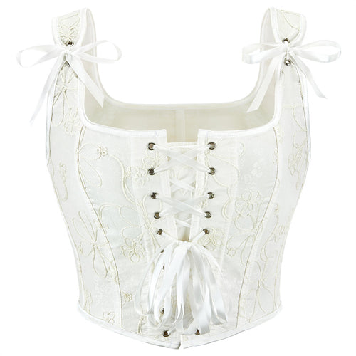 White Tie-Strap Lace-Up Corset Top