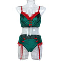Green and red lace-look bralette and short set - alternate view