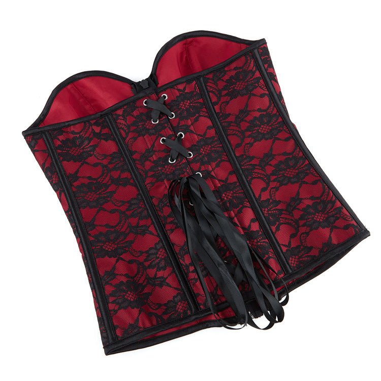Burgundy Lace Strapless Corset Top, alternate view 5