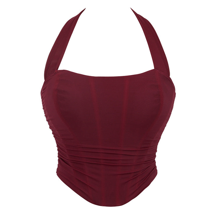 Burgundy Halter Corset Top