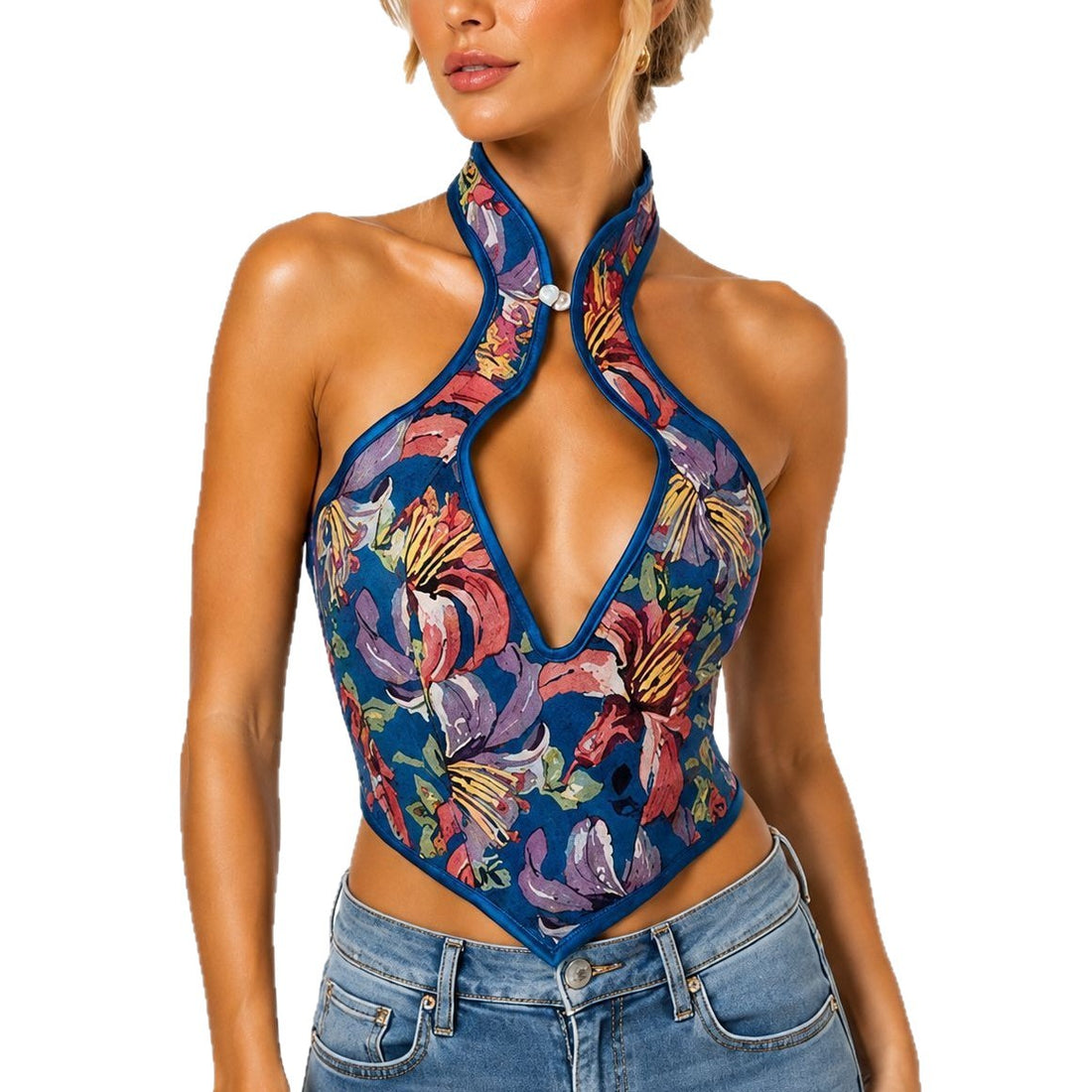 Tropical Floral Halter Corset Top, alternate view 5