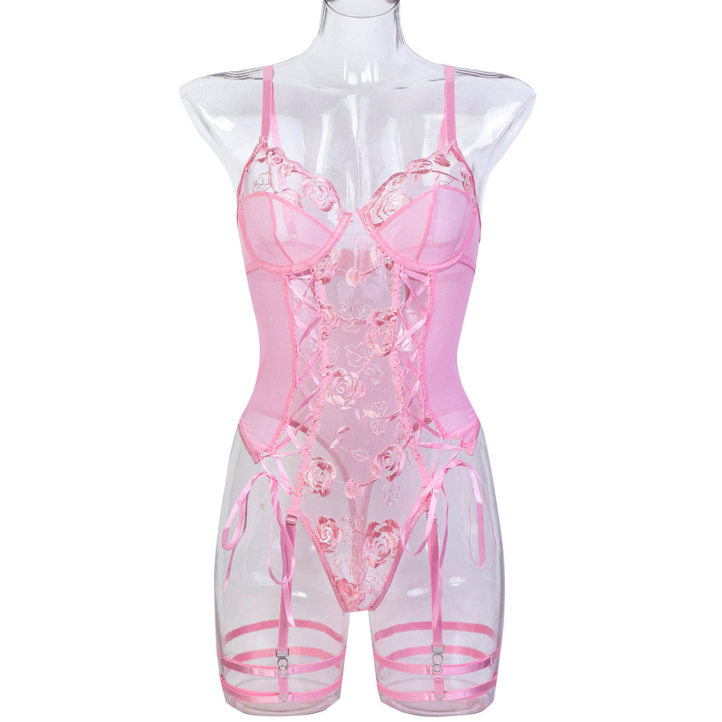 Holiday Floral Embroidered Teddy Bodysuit - Styled View