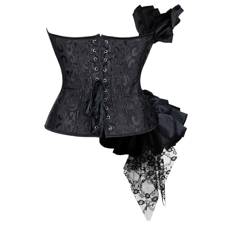 Black One-Shoulder Ruffle Corset Top, alternate view 3
