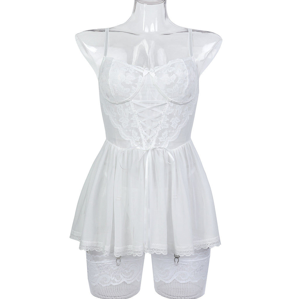 White Sheer Mesh Two-Piece Lingerie Set - Secret Hour lingerie