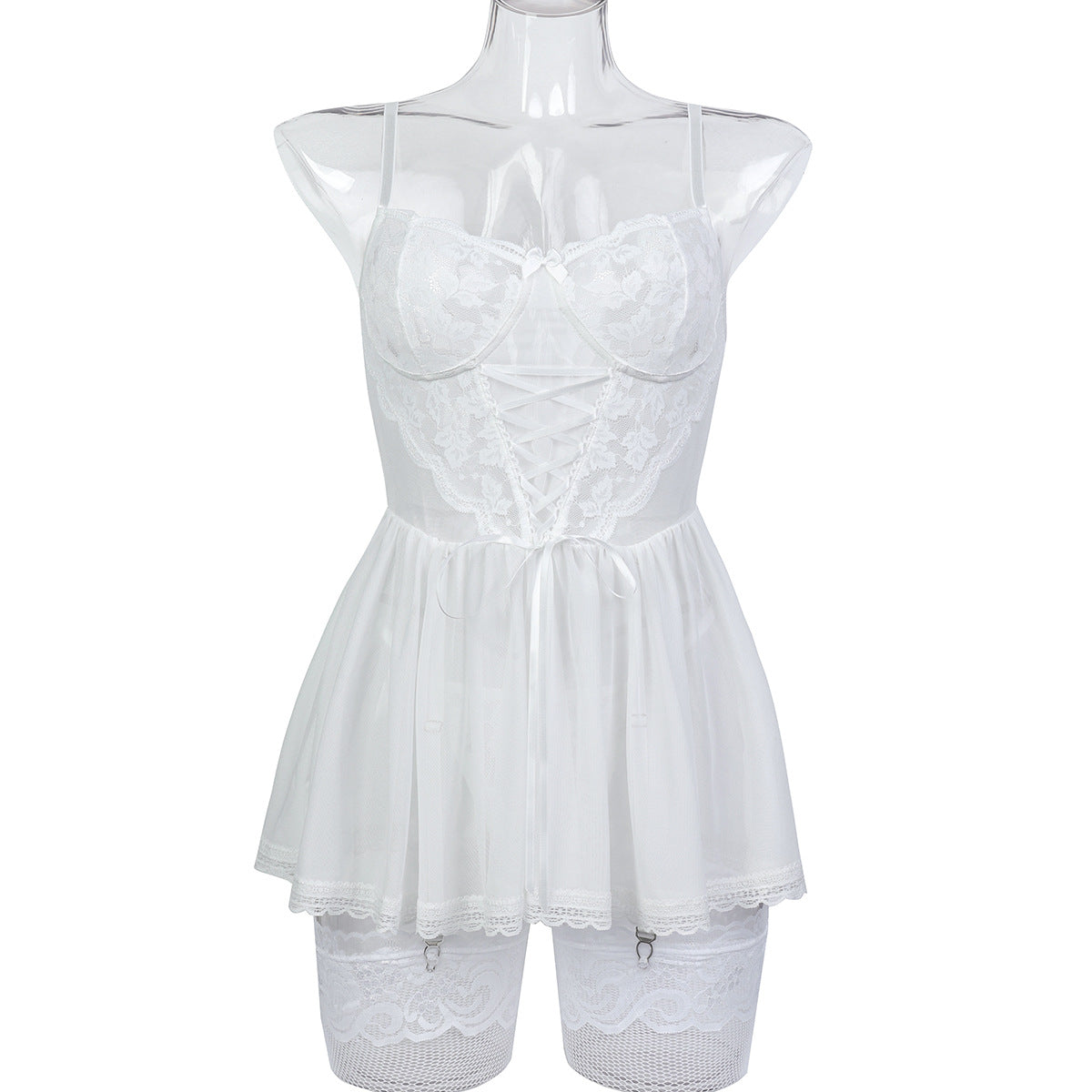 White Sheer Mesh Two-Piece Lingerie Set - Secret Hour lingerie
