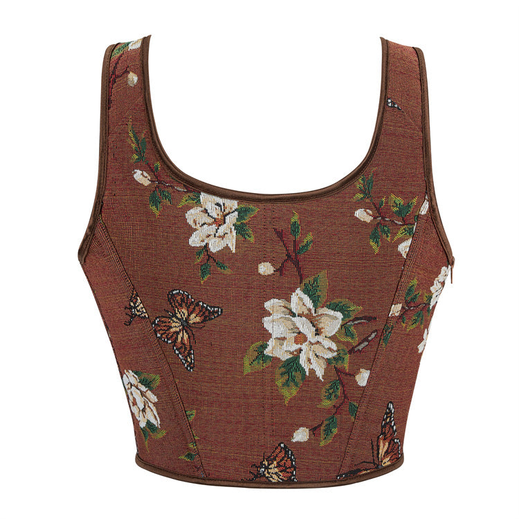 Brown Floral Tie-Strap Corset Top, alternate view 4