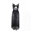 Mesh Faux Leather Two-piece Lingerie Set - Styled View