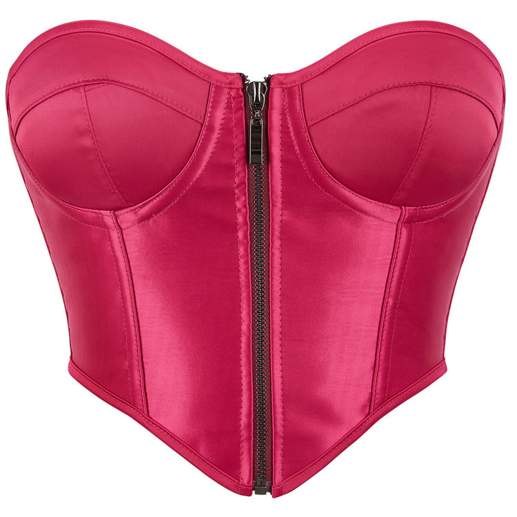 Hot Pink Zip-Front Corset Top