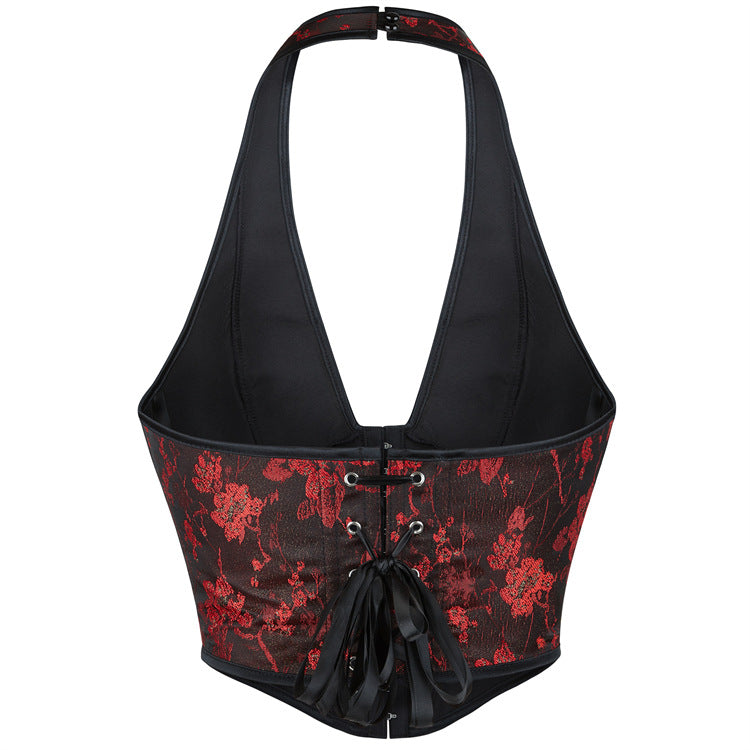 Red Floral Halter Corset Top, alternate view 3