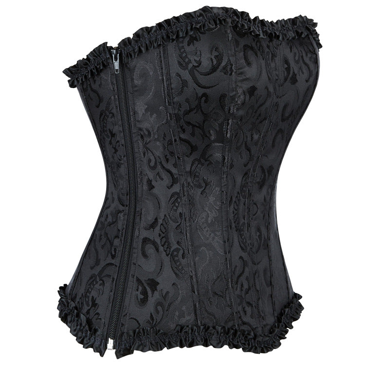 Black Jacquard Lace-Trim Corset Top, alternate view 2