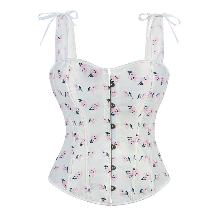 White Floral Tie-Strap Corset Top