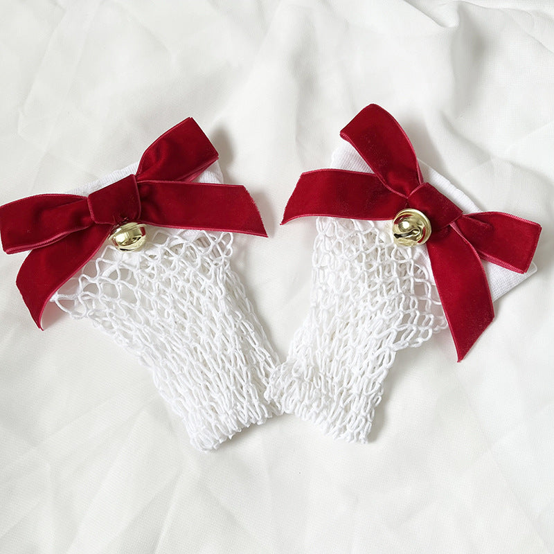 Bow fleece strap catgirl bell bow tie chocker christmas red mesh socks women's sexy underwear accessories