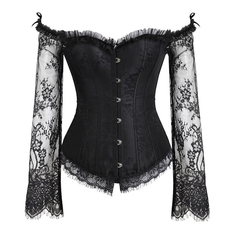Black Lace Sleeve Corset Top