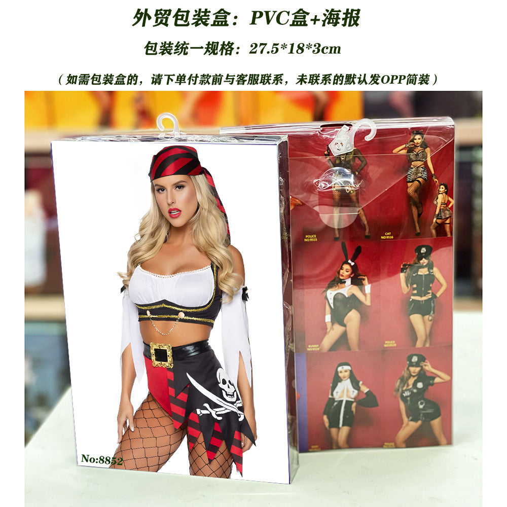 Uniform-Inspired Costume Lingerie Set With Top and Stockings and Belt - Alternate View