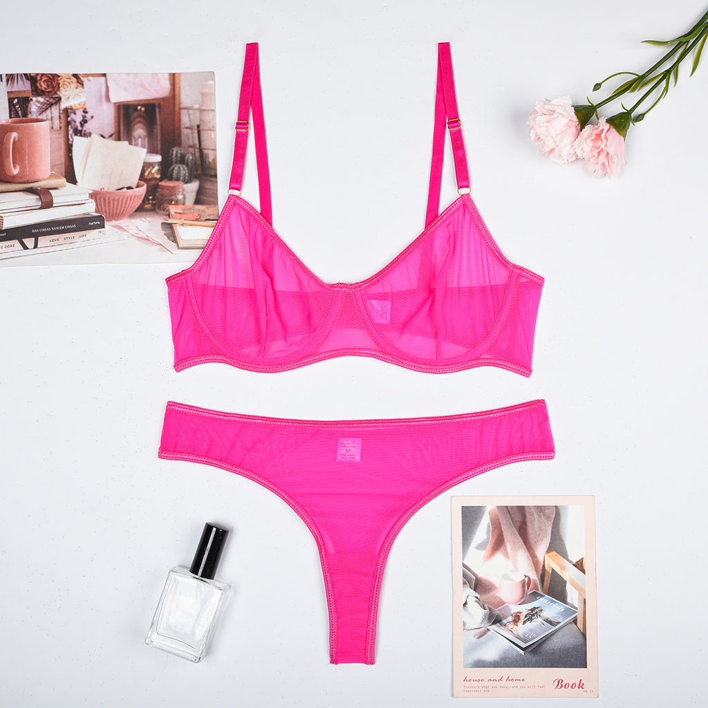 With Top Sheer Mesh Two-Piece Lingerie Set - Alternate View