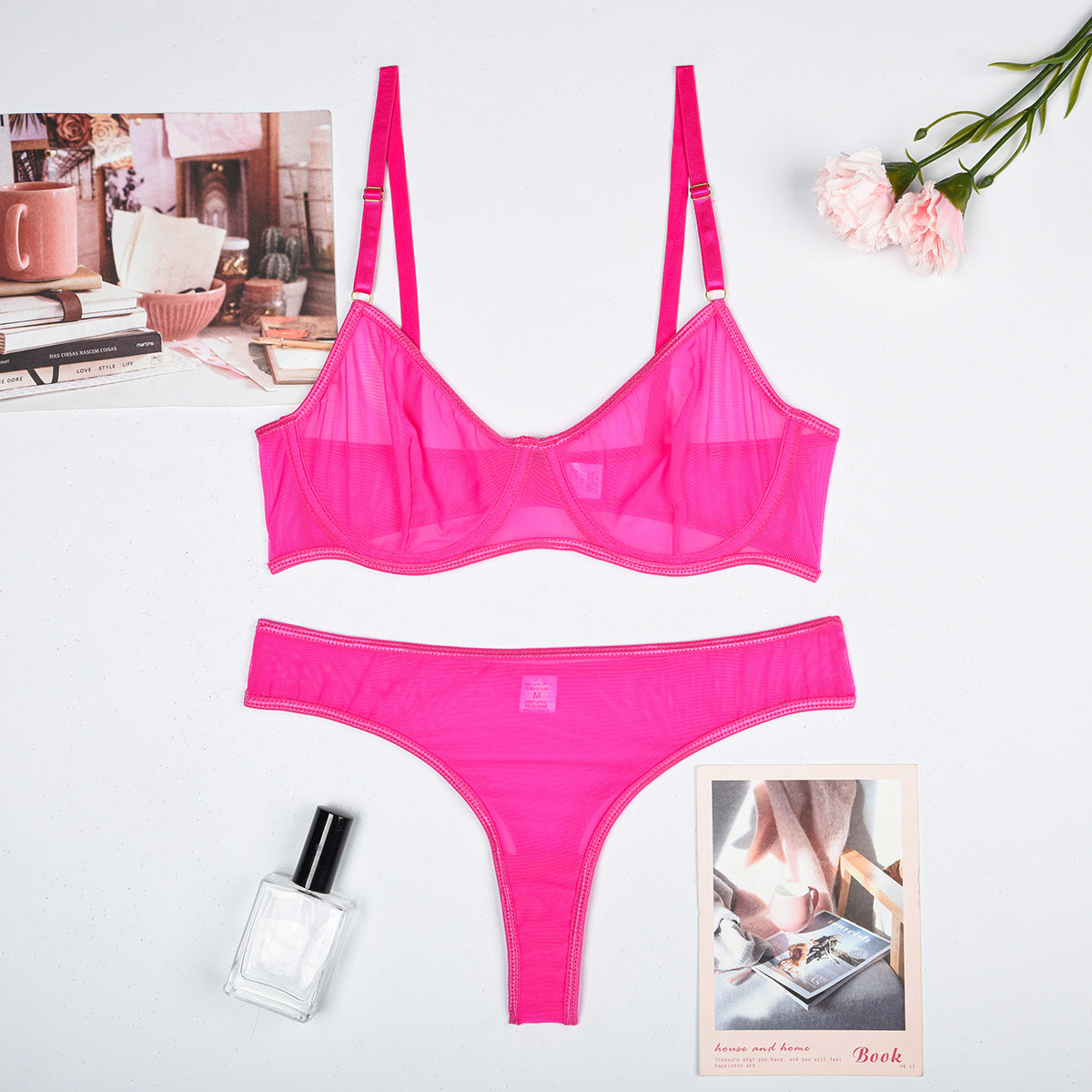 With Top Sheer Mesh Two-Piece Lingerie Set - Alternate View