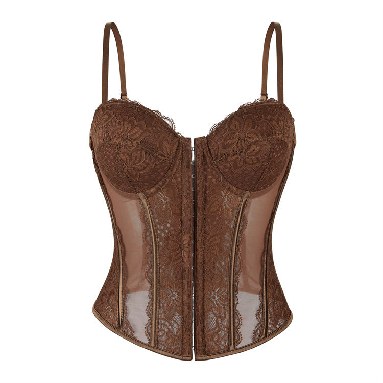 Burgundy Mesh Corset Top, alternate view 3