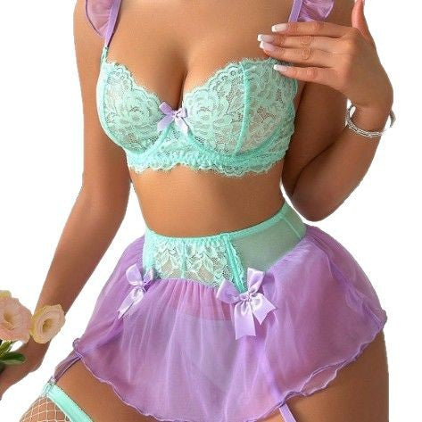 Mint Purple Tulle Skirt Lingerie Set, alternate view 5