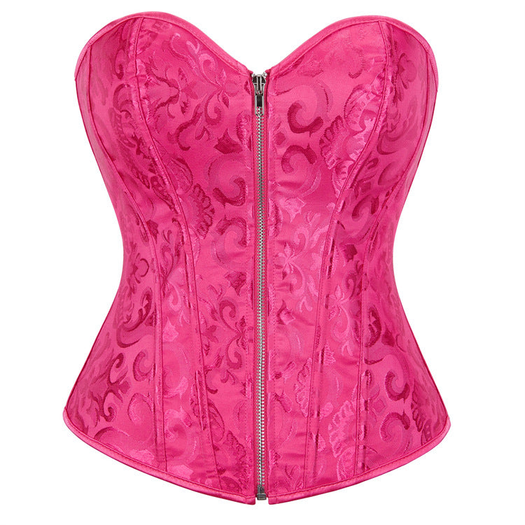 Black Jacquard Zip-Front Corset Top, alternate view 5