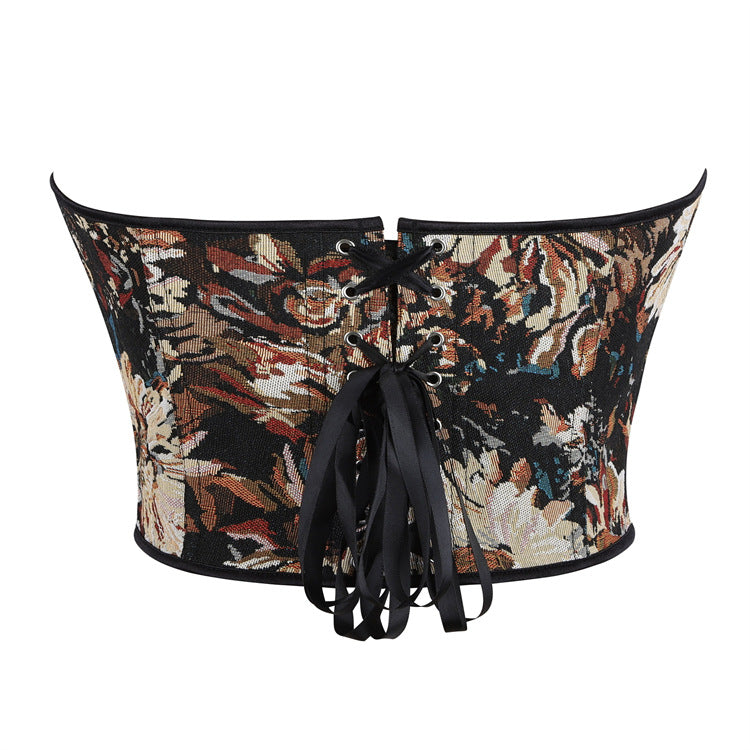 Black Floral Tapestry Back-Zip Corset Top, alternate view 3