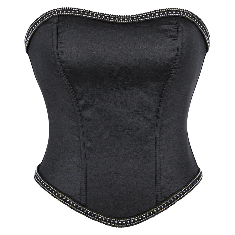 Black Studded Leather-Look Corset Top