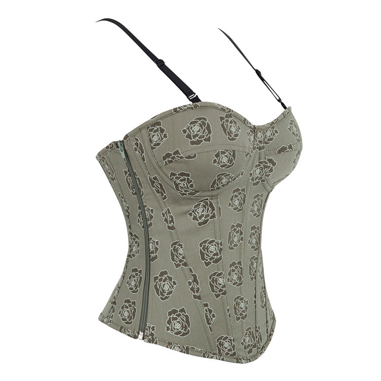 Gray Floral Strapless Corset Top, alternate view 2