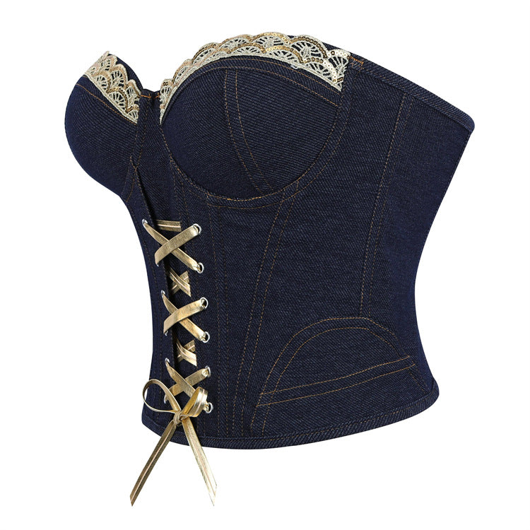 Navy Lace-Up Corset Top, alternate view 2