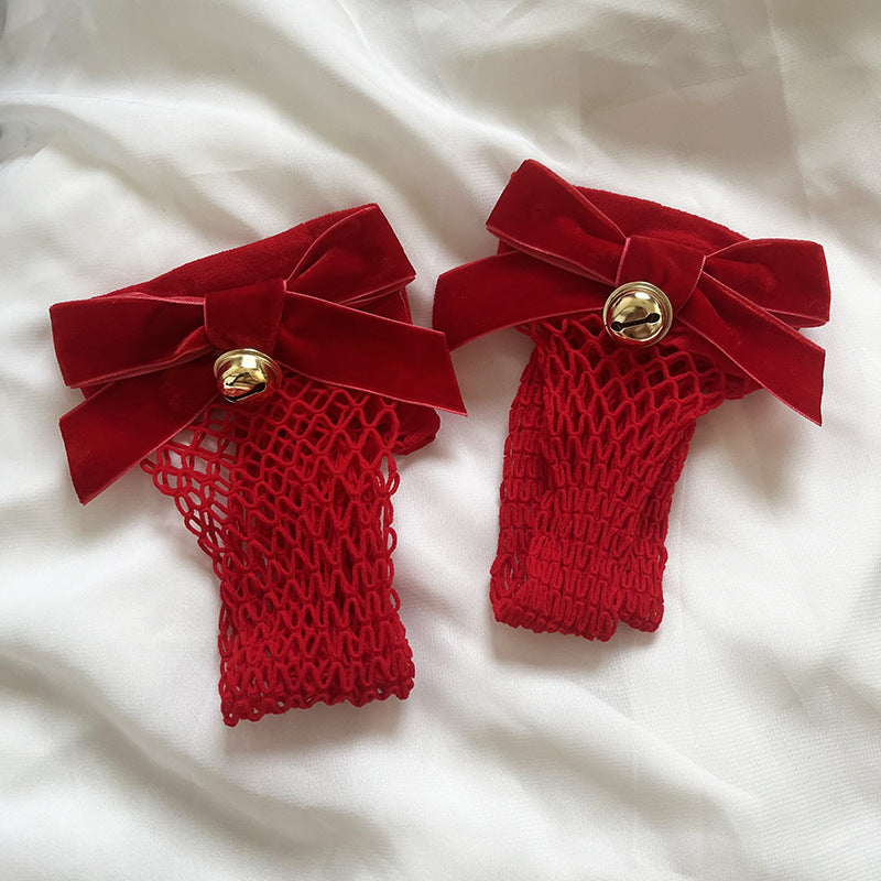 Bow fleece strap catgirl bell bow tie chocker christmas red mesh socks women's sexy underwear accessories