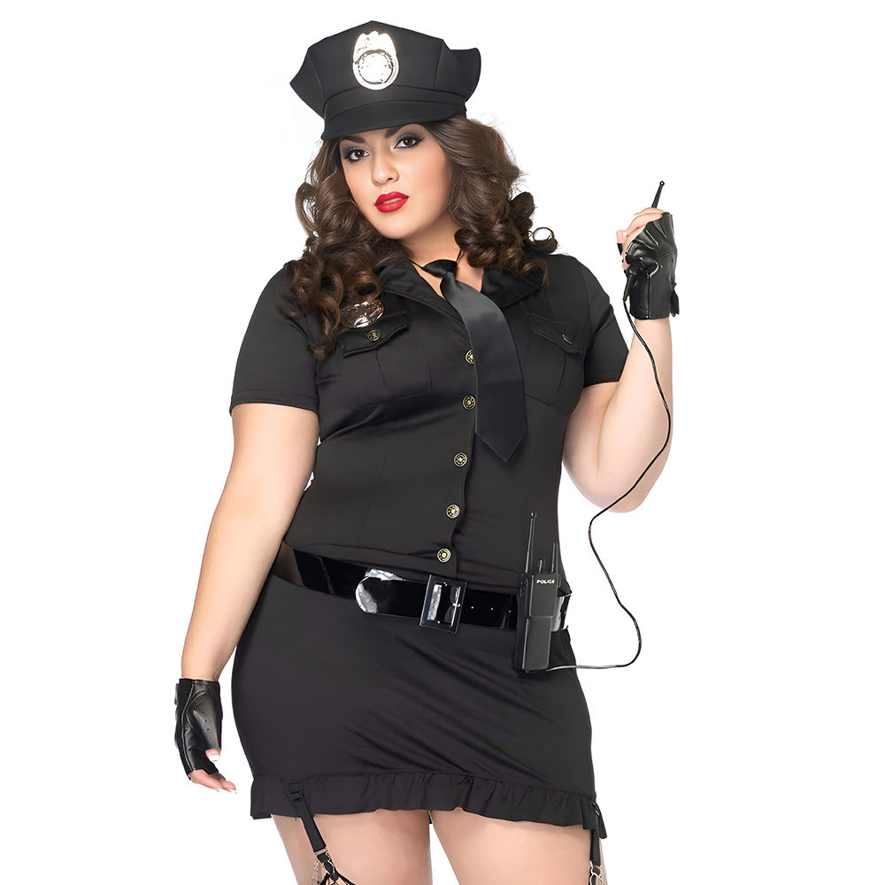 European and American plus-size policewoman uniform suit Halloween cosplay police costume sexy uniform fun play costume fat