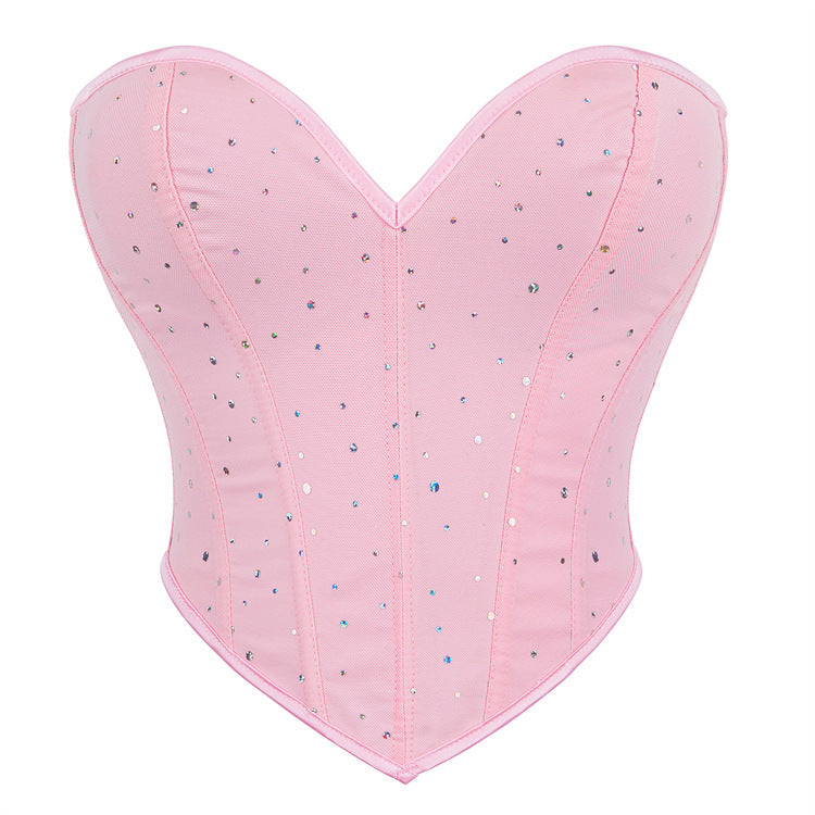 Pink Rhinestone Strapless Corset Top