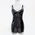 Lace Black Faux Leather Lingerie Set - Alternate View