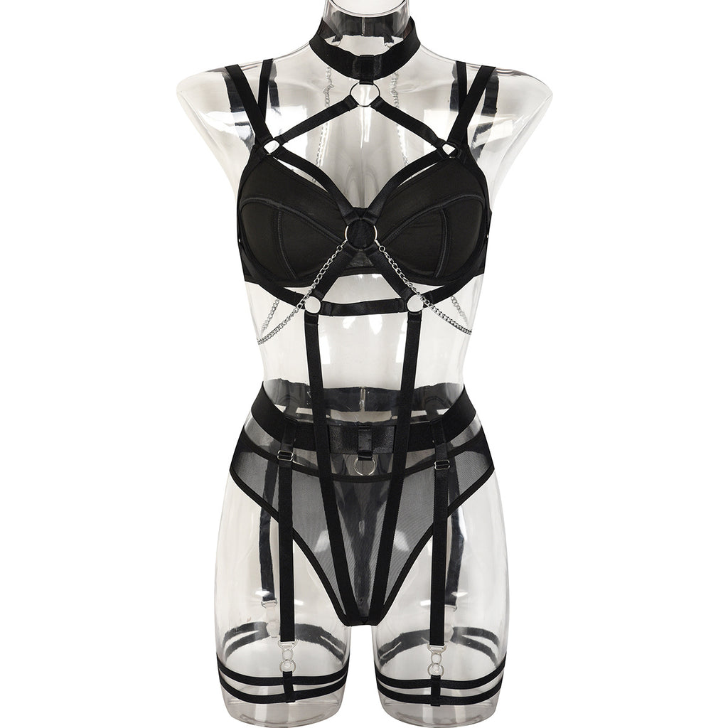 Strappy Lace Four-Piece Lingerie Set - Secret Hour lingerie