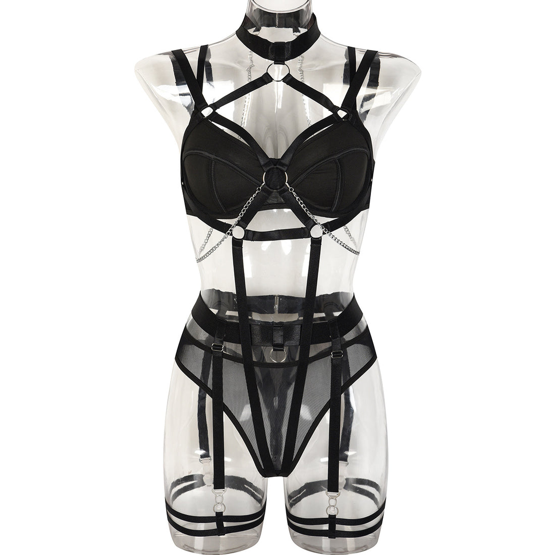 Strappy Lace Four-Piece Lingerie Set - Secret Hour lingerie