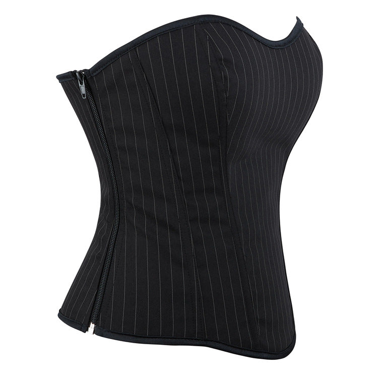 Black Pinstripe Back-Zip Corset Top, alternate view 3