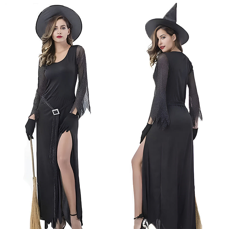 Black Uniform-Inspired Costume Lingerie Set With Mini Dress and Hat and Gloves - Front View