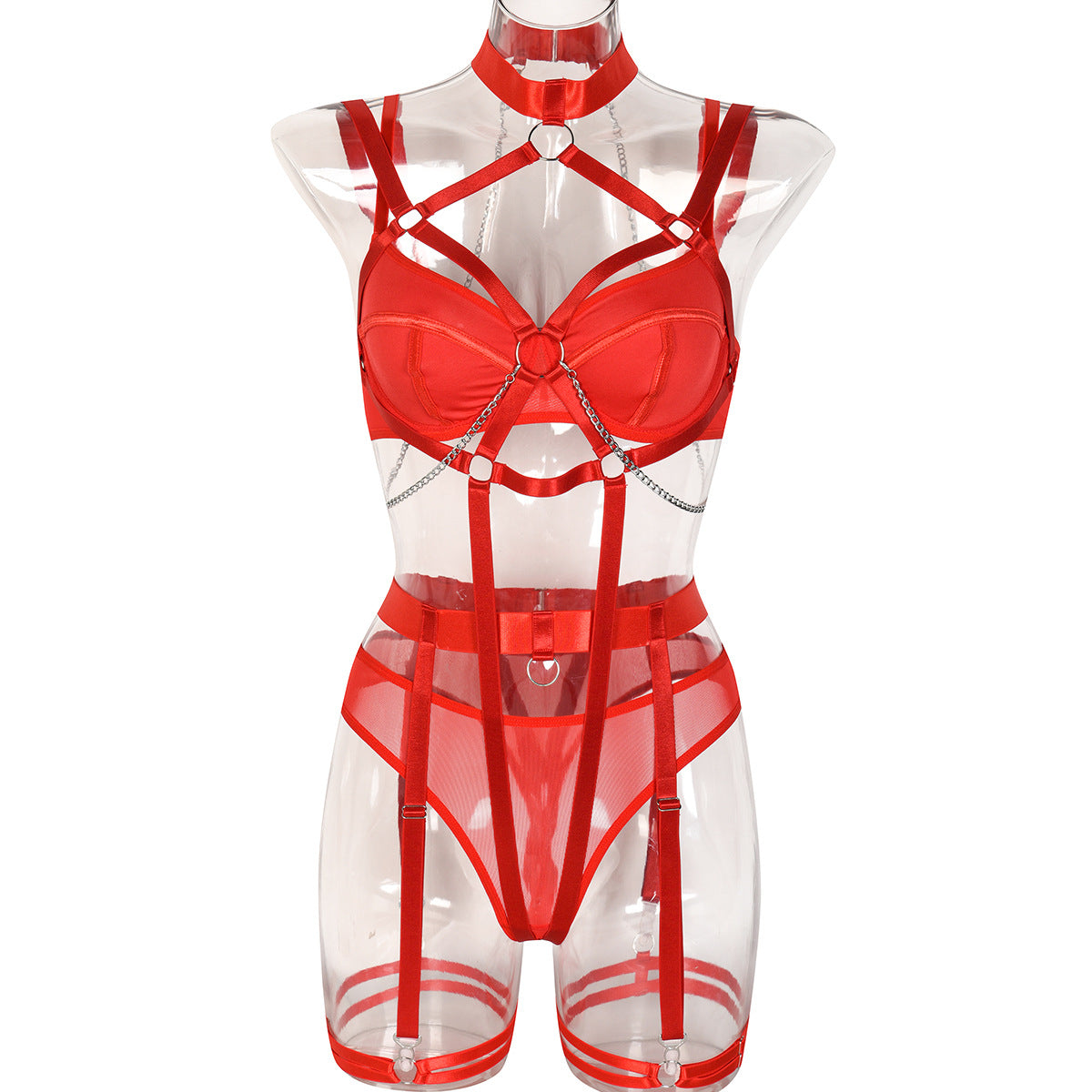 Strappy Lace Four-Piece Lingerie Set - Secret Hour lingerie