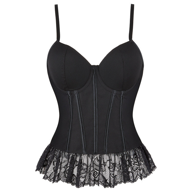 Black Lace Ruffle Bustier Top