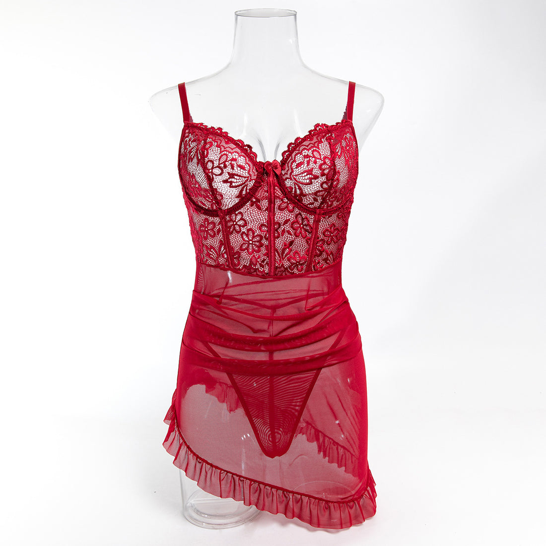 Lace Mesh Chemise Nightdress - Styled View