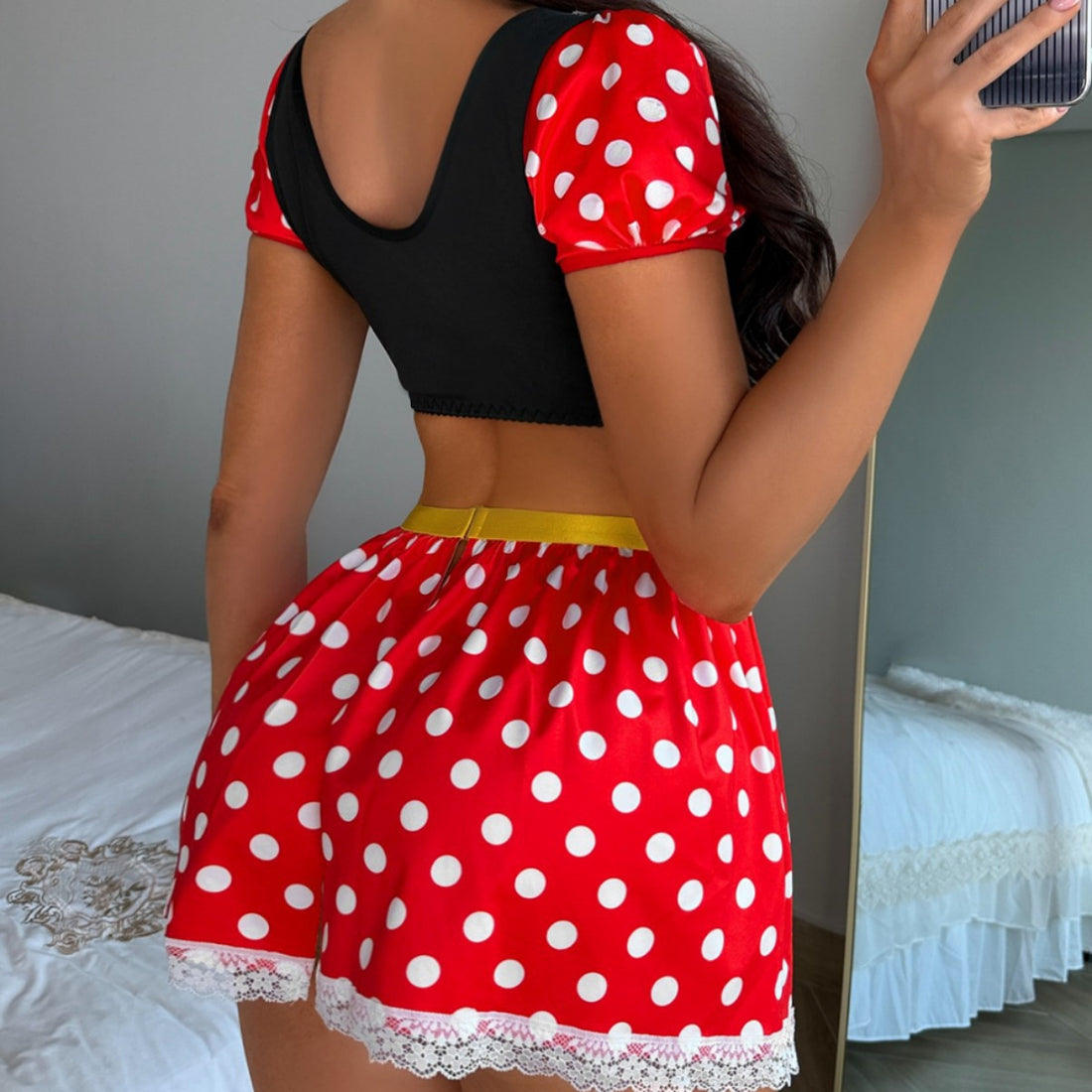 Red Polka Dot Skirt Lingerie Set, alternate view 4