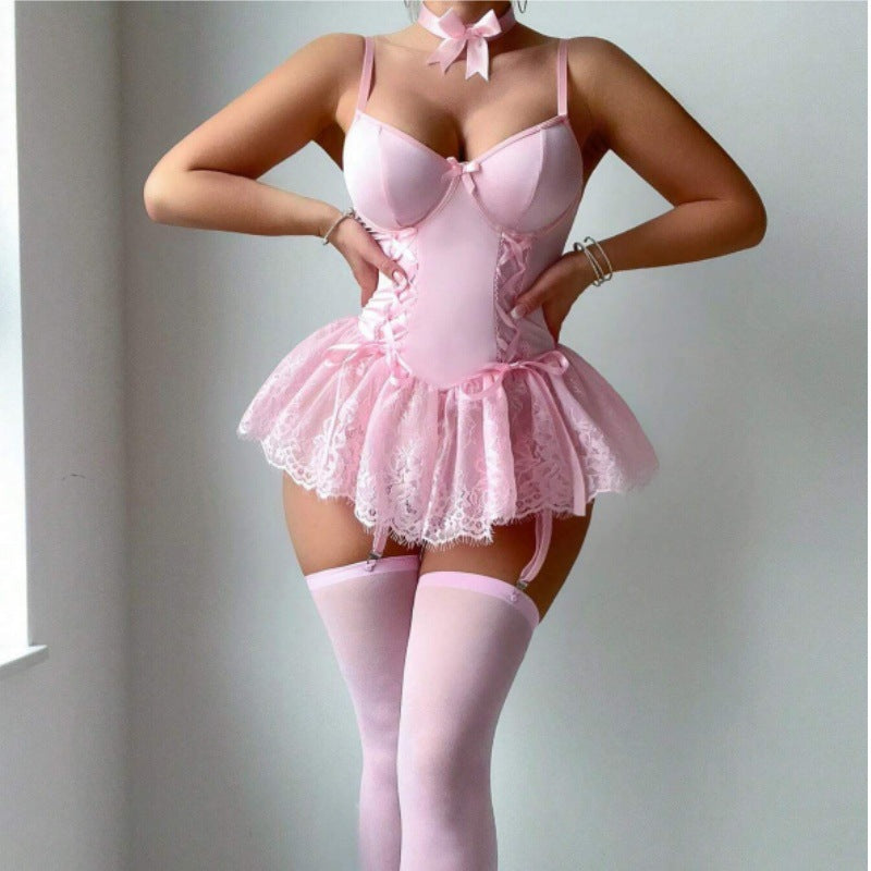 Pink Lace Skirt Lingerie Set, alternate view 3