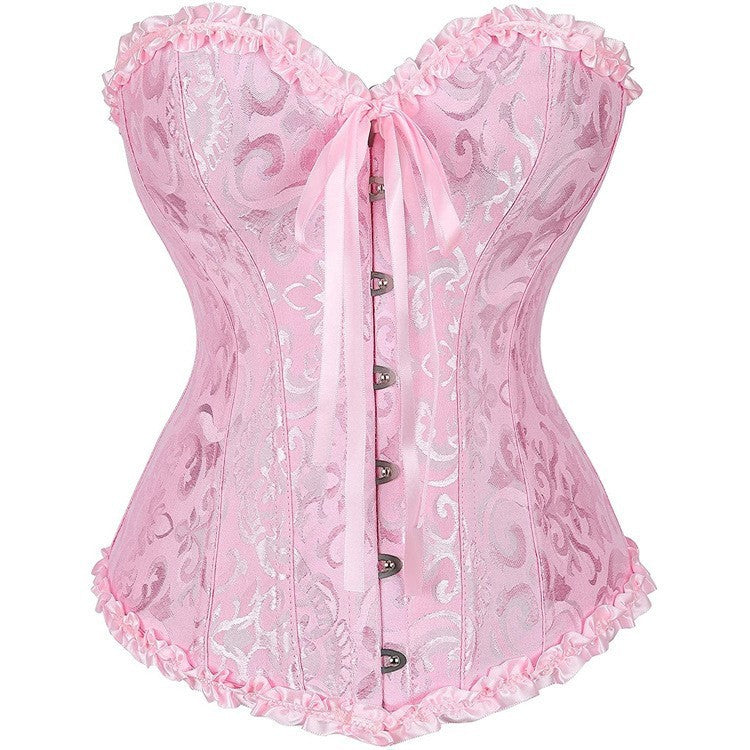 Pink Floral Lace-Up Corset Top
