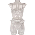 Floral Embroidered Faux Leather Three-Piece Lingerie Set - Styled View