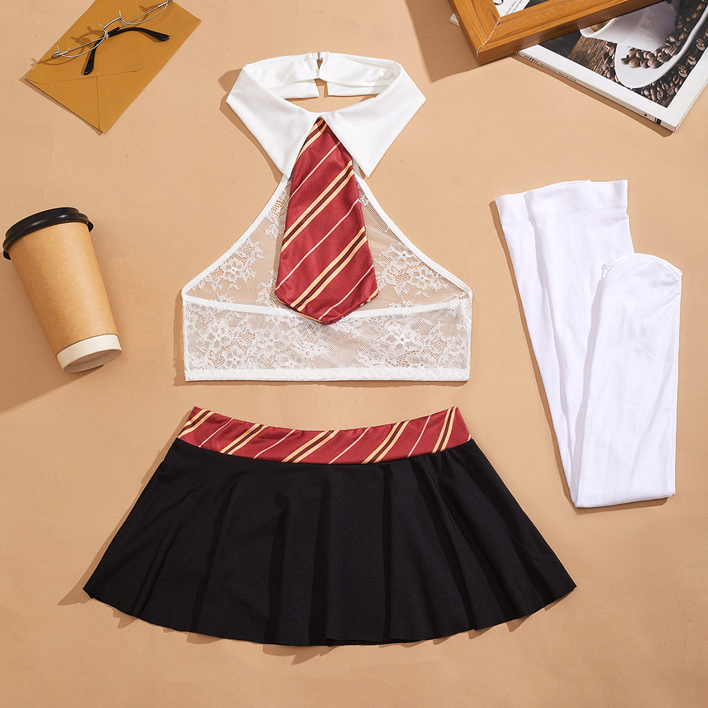 Sheer Mesh Uniform-Inspired Costume Lingerie Set - Alternate View