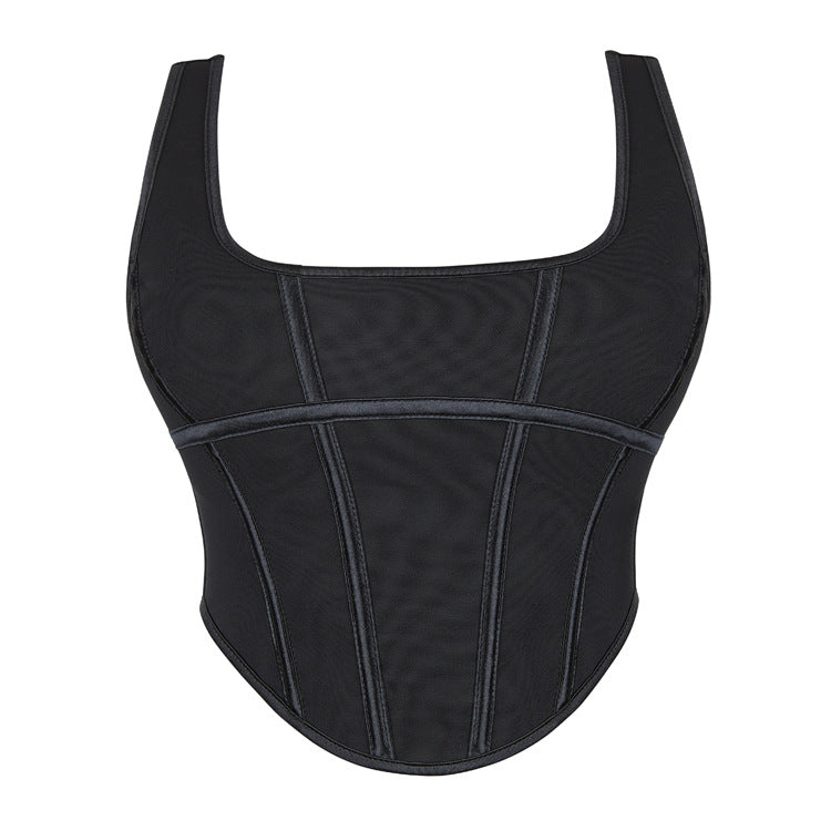 Black Scoop-Neck Corset Top