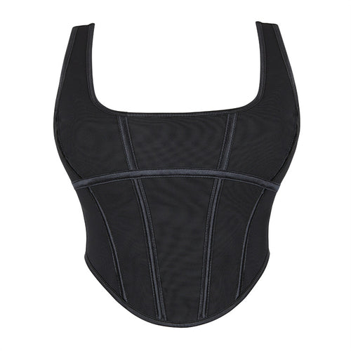 Black Scoop-Neck Corset Top