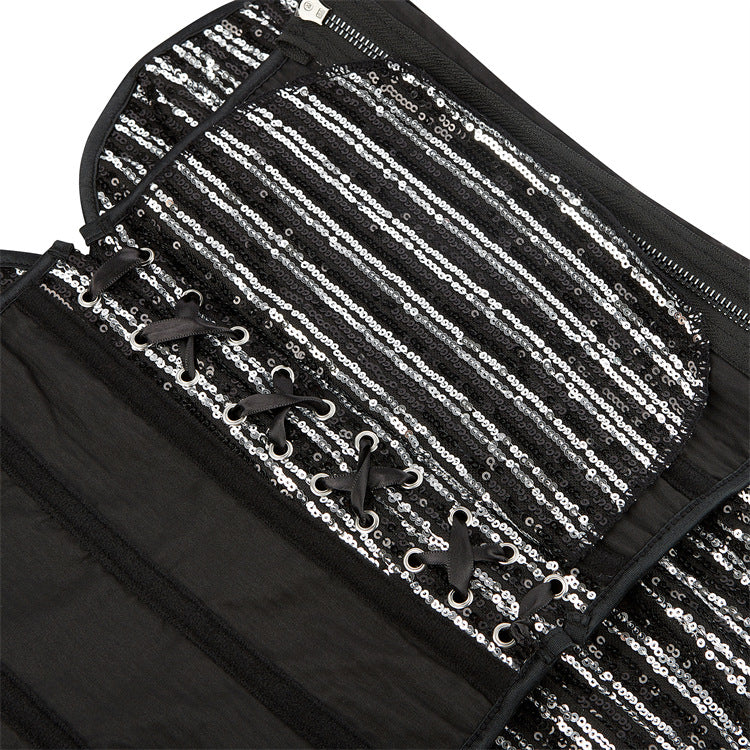 Black Silver Stripe Strapless Corset Top, alternate view 4