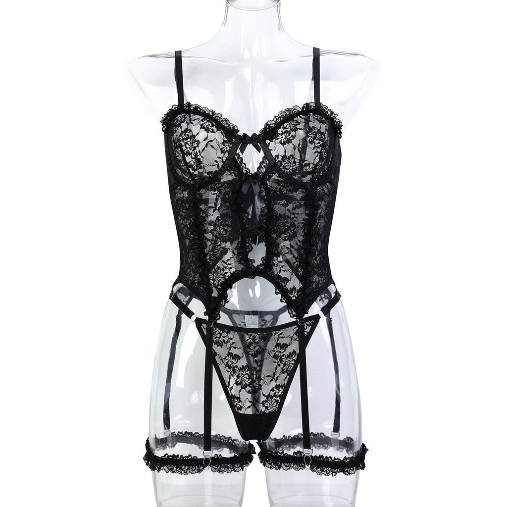 Bow Detail Lace Two-Piece Lingerie Set - Secret Hour lingerie