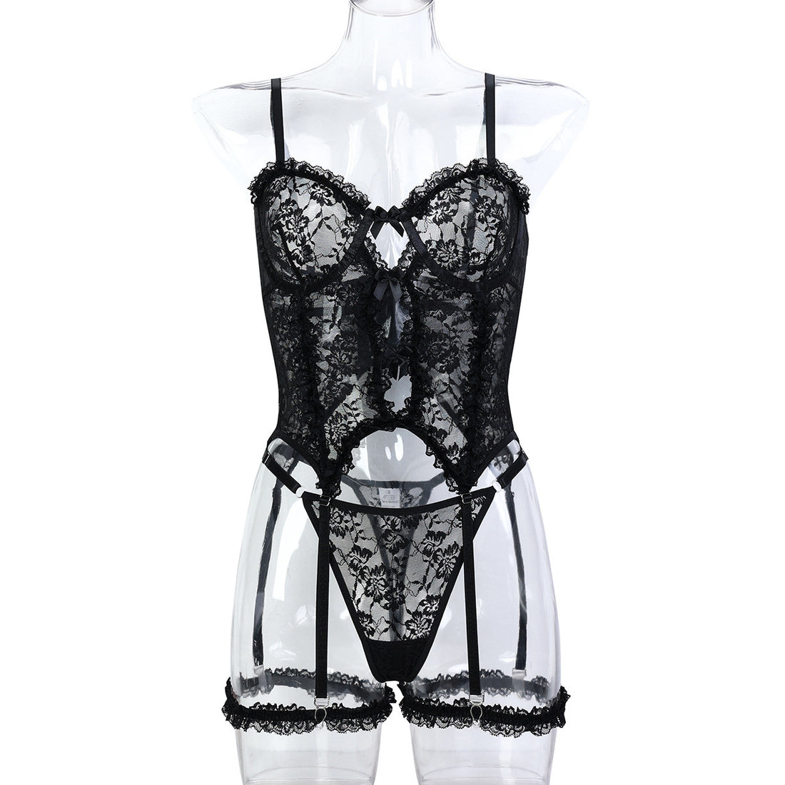 Bow Detail Lace Two-Piece Lingerie Set - Secret Hour lingerie